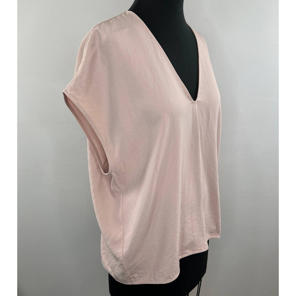 EVERLANE Pink Blush Rose The Japanese GoWeave V-Neck Tee Relaxed Shirt Casual 12
